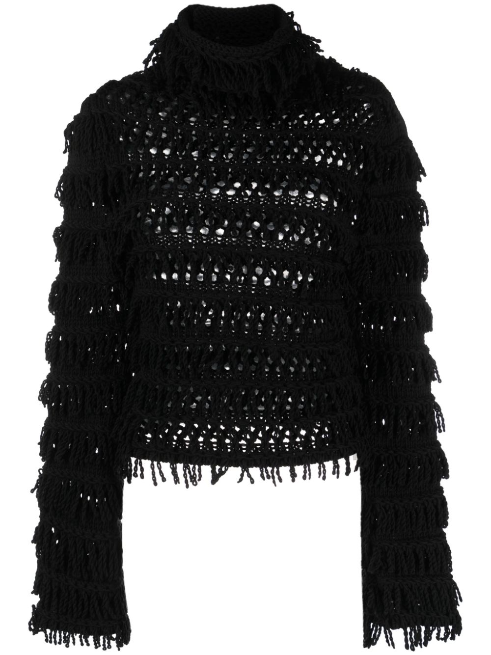 Fringe-detail open-knit jumper - Black