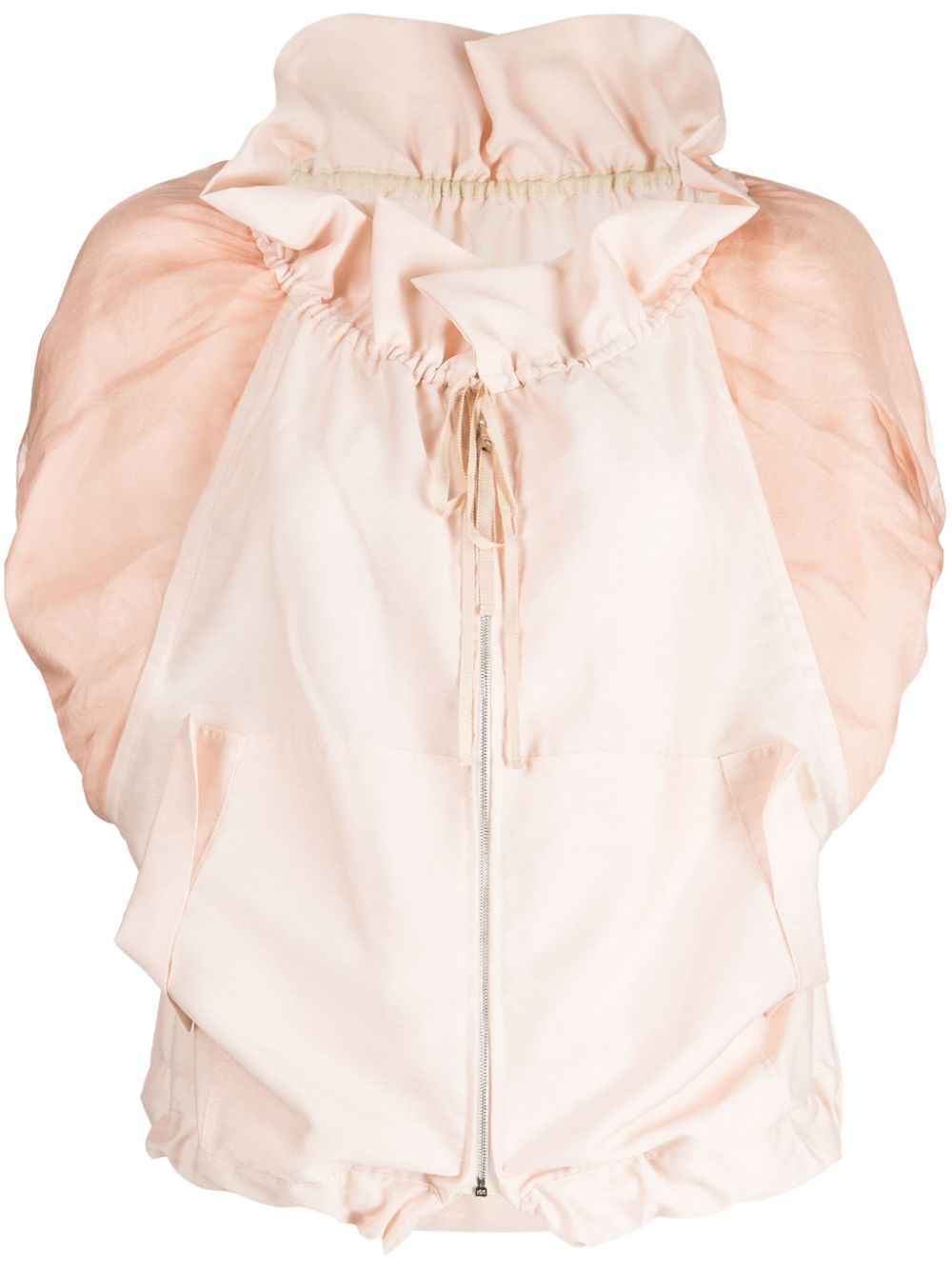 Drawstring-neck silk jacket - Pink