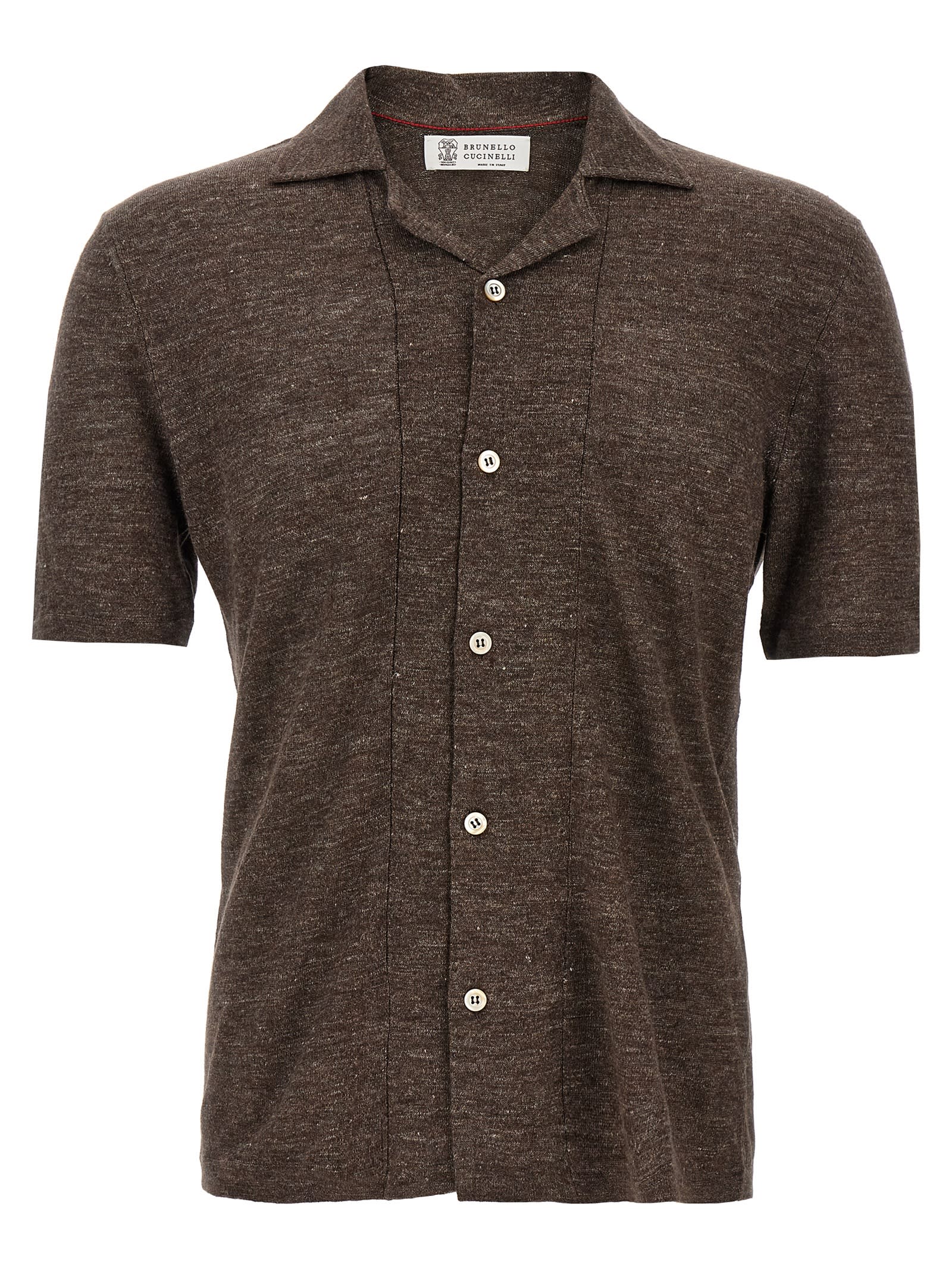 Short-sleeve knitted shirt - Brown