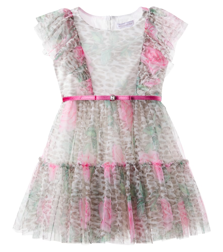 Leopard-print ruffled tulle dress