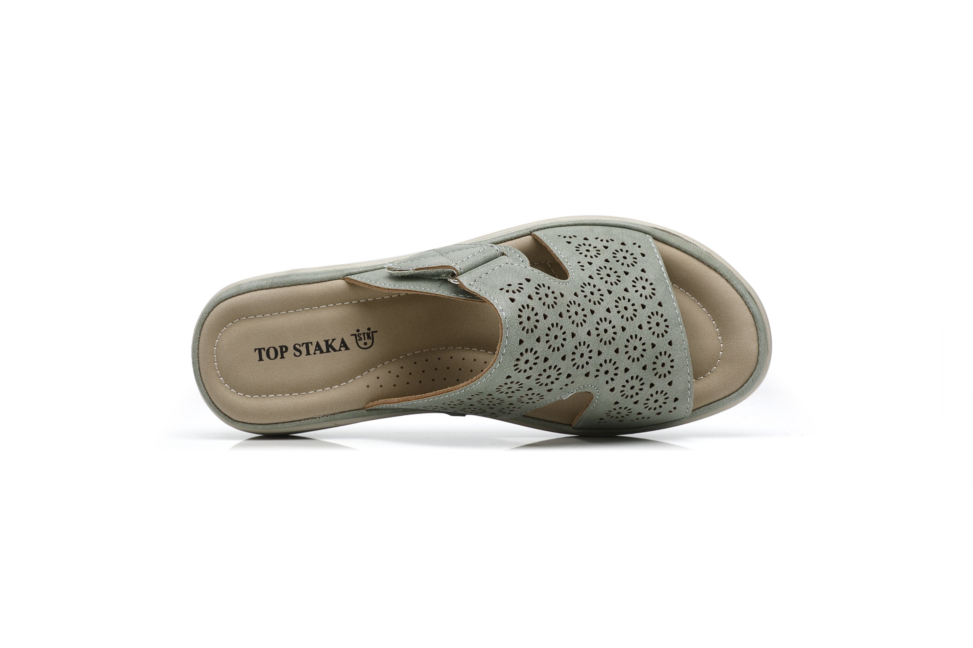 IVACHY Women's Bohemian Style Perforated Lightweight Mule Slippers Slide Sandals in Green