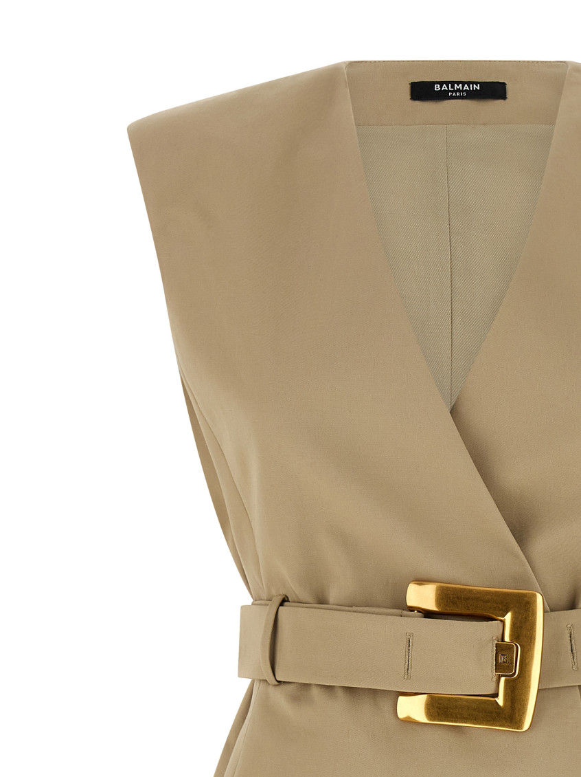 Balmain - wrap cotton gabardine dress belt detai
