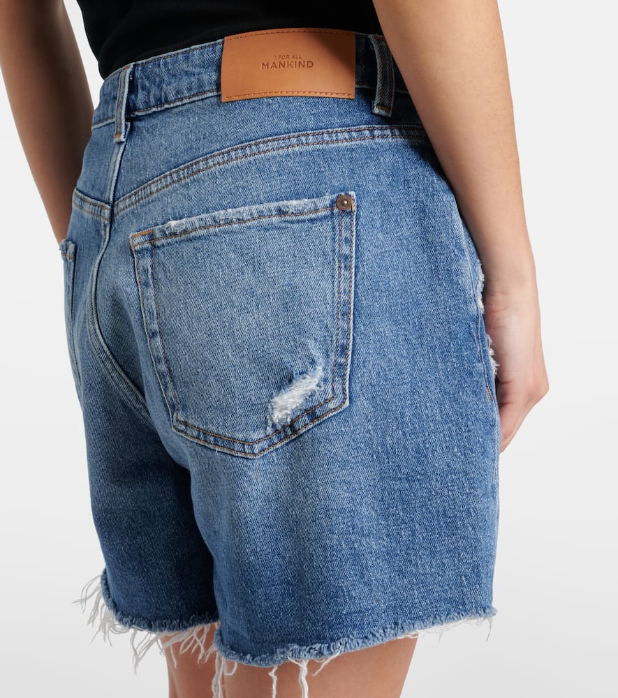 Distressed mid-rise denim shorts