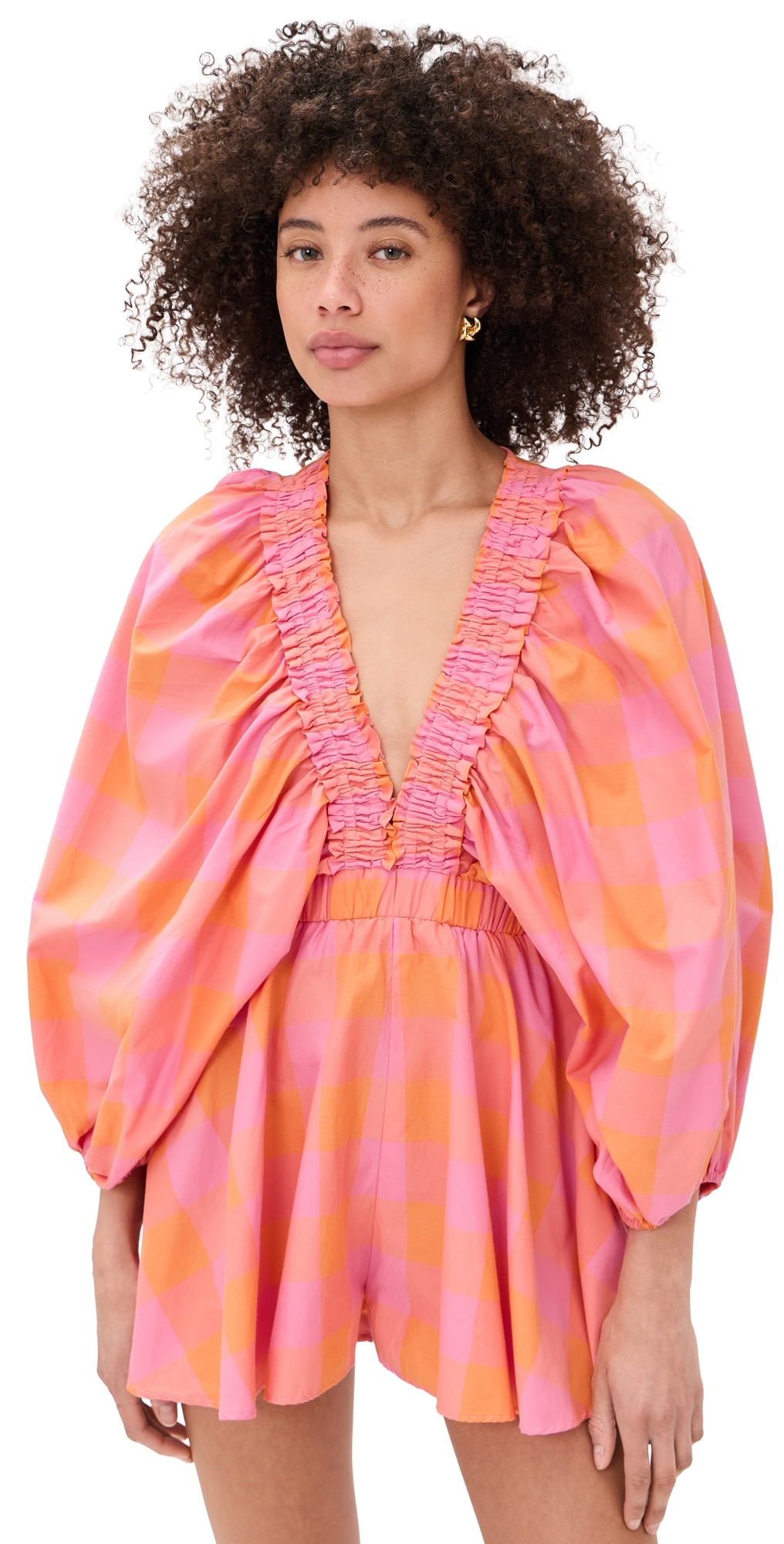 Alicia Romper Big Gingham Orange And Pink L