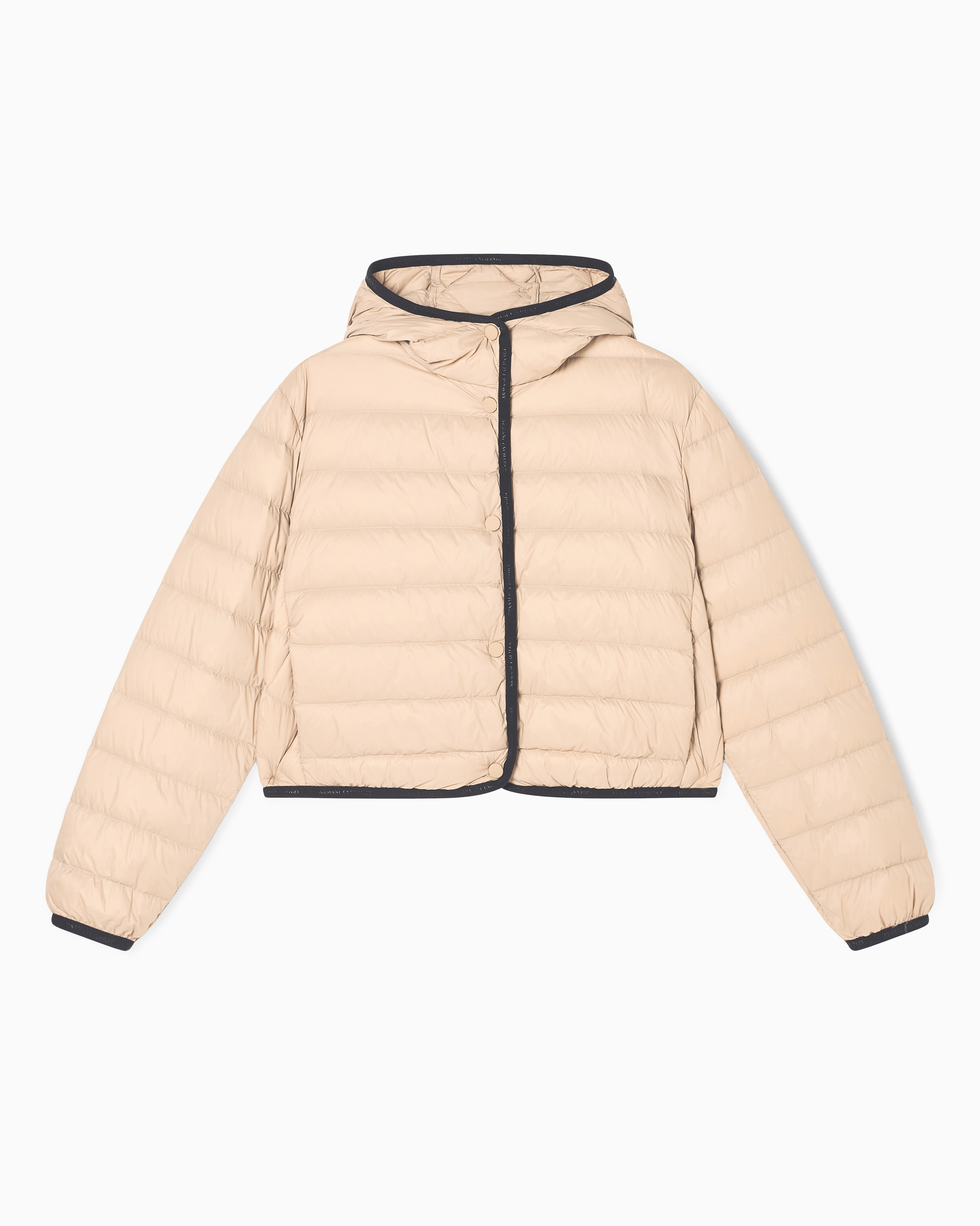 Short down jacket with quilted hood