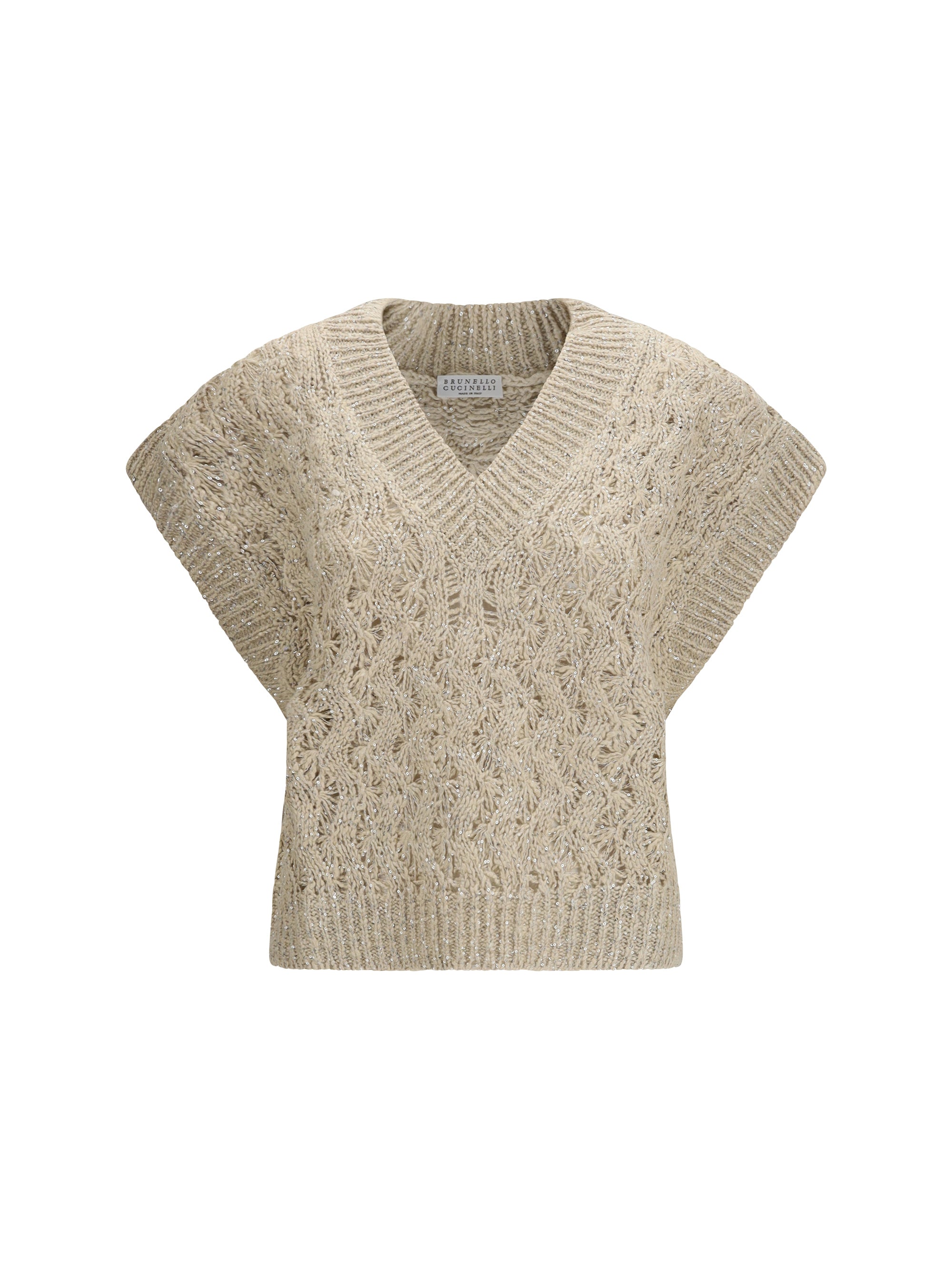 Silk Blend Sequined Sweater — Beige