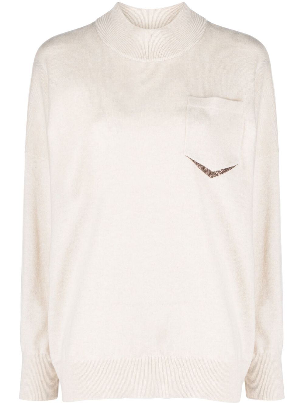 Bead-detail knitted cashmere sweater - Neutrals