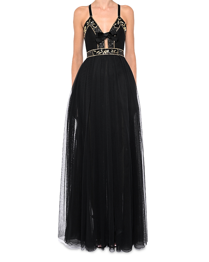 Embroidered tulle dress - Black