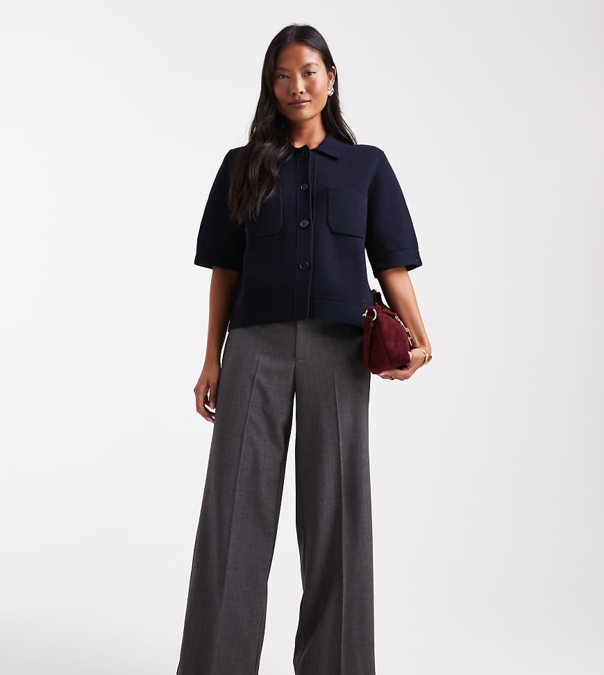 Straight smart trouser with crease front in dark grey melange