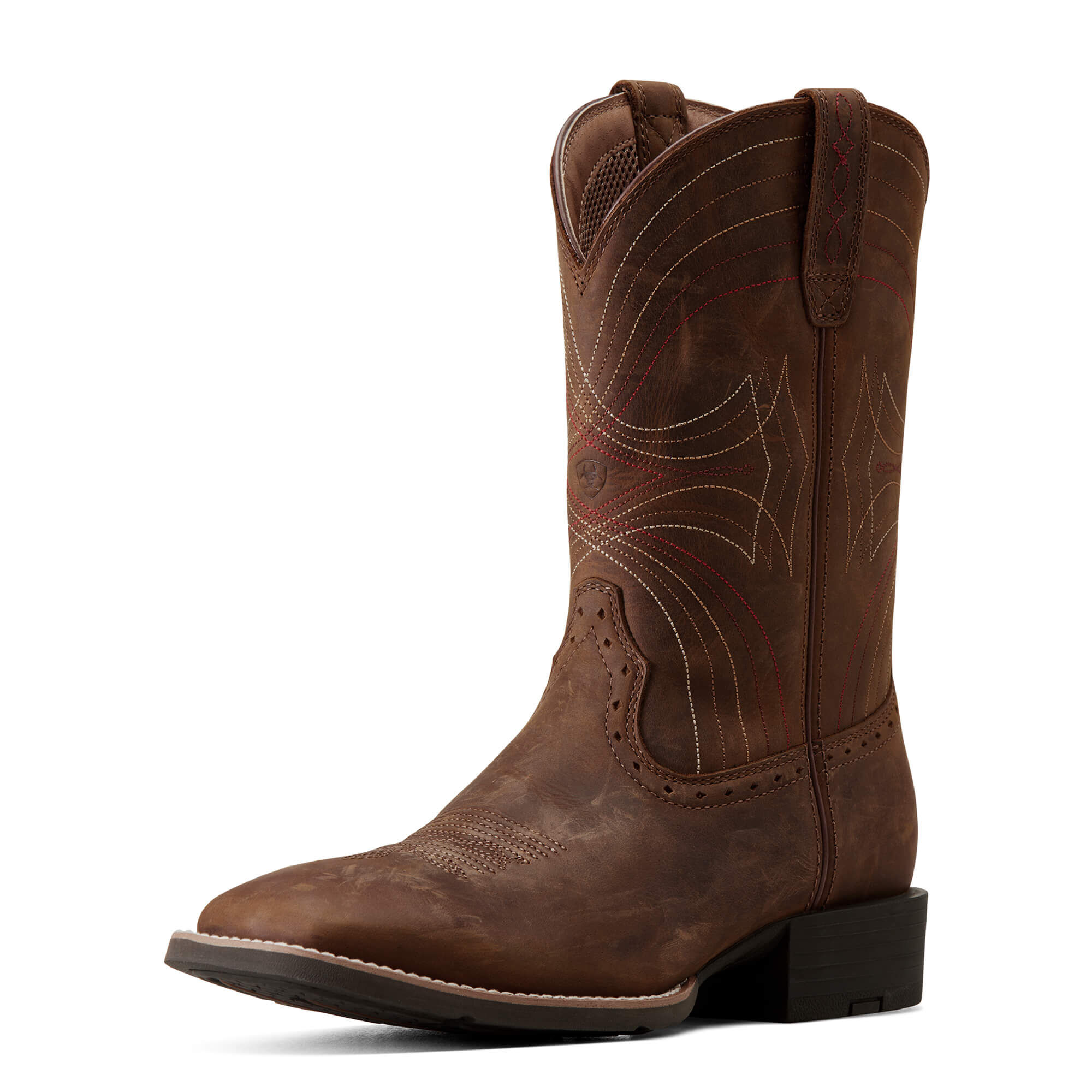 Men's Sport Wide Square Toe Western Boots in Distressed Brown Leather, D Medium Width, Size 7, by