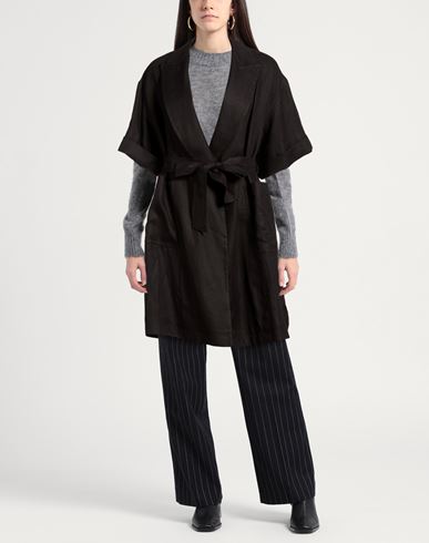 Woman Overcoat & Trench Coat Black Size 2 Linen