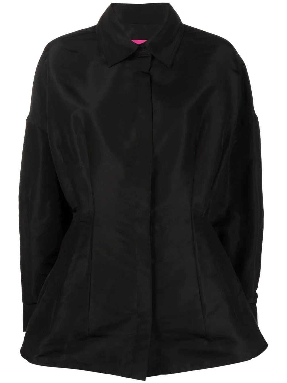 Gathered-Detail Faille Shirt Jacket — Black