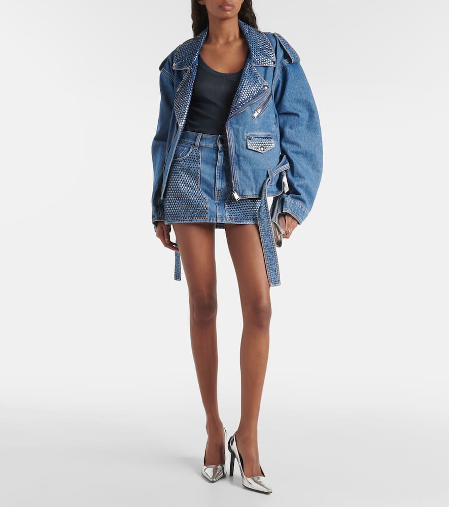 Crystal-embellished denim jacket