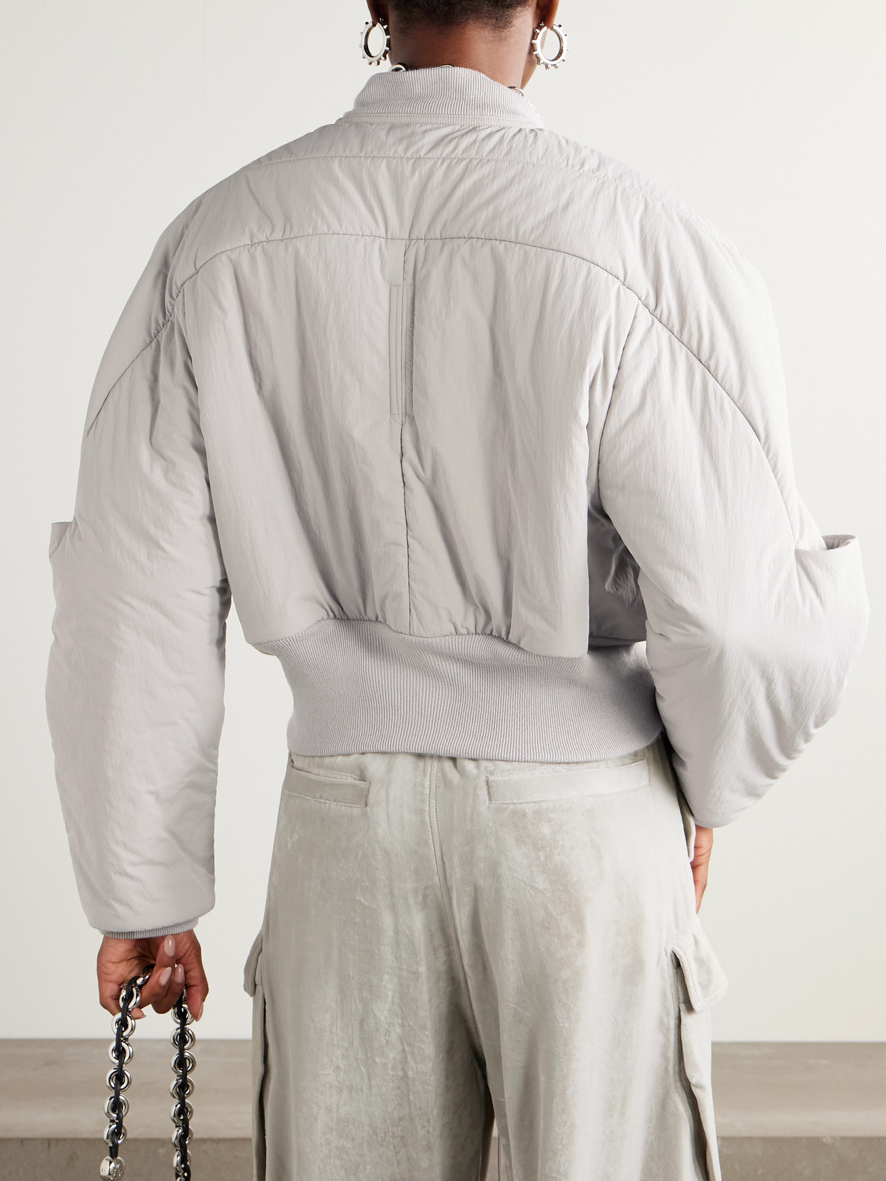 Cropped Wool-trimmed Shell Down Bomber Jacket - Gray