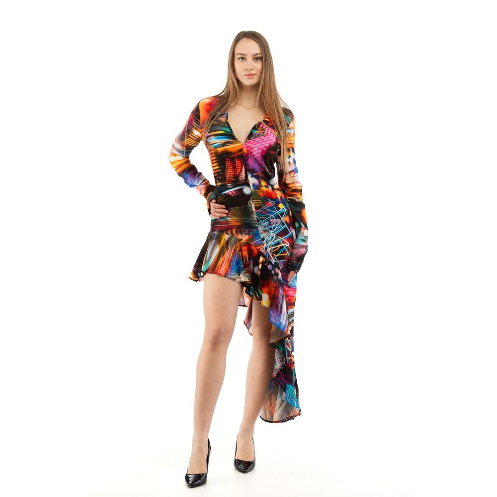 Multicolor Abstract-Print Viscose Dress — Multicolor
