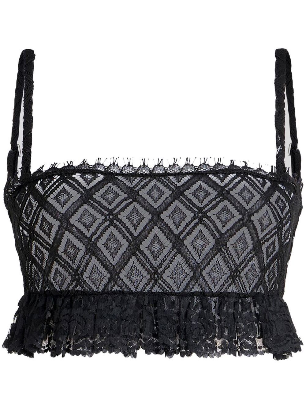 Lace ruffle-trim bralette - Black
