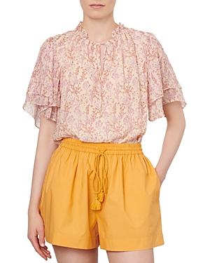Stelie Floral Print Split Neck Top