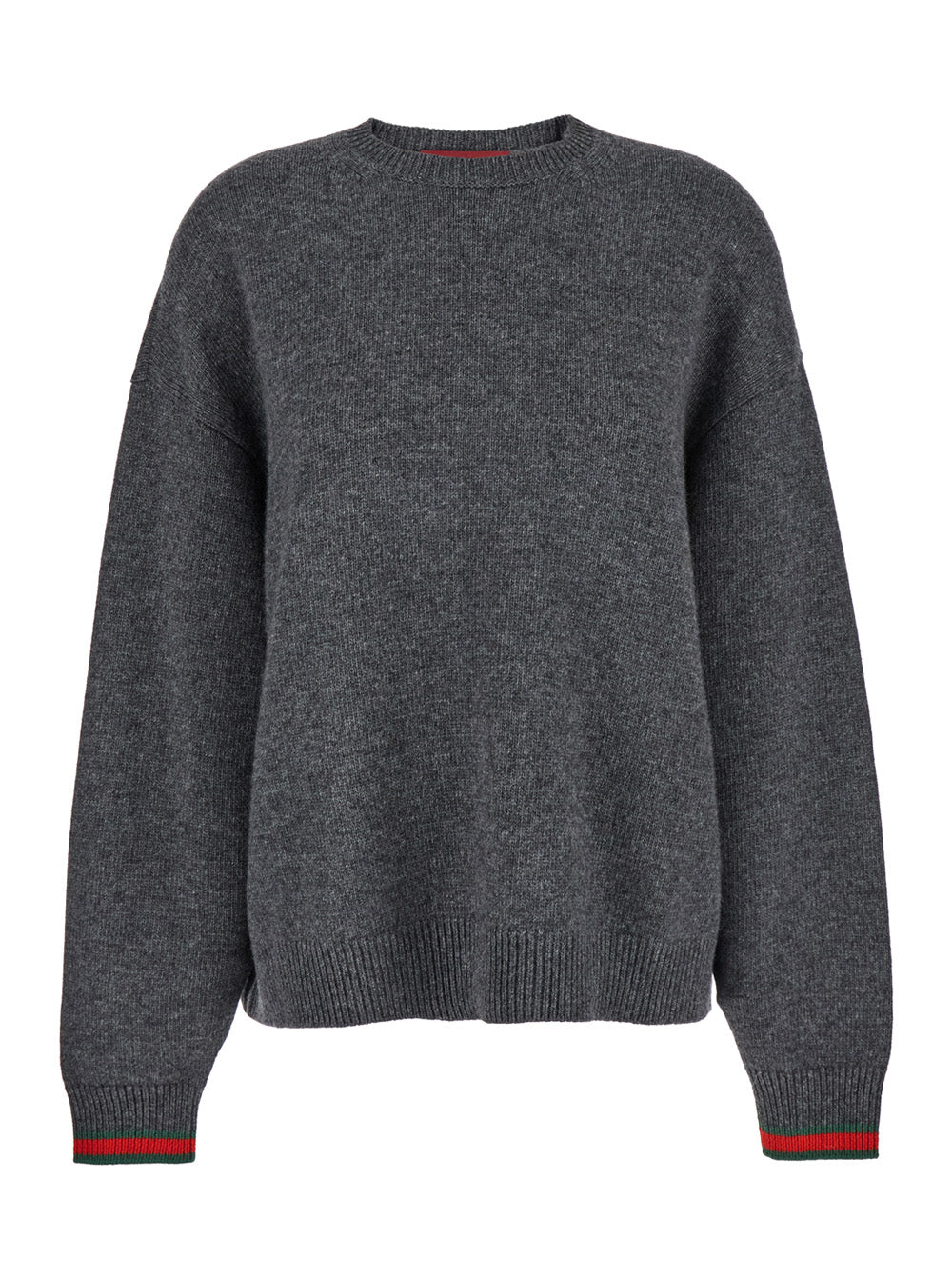 Web-Cuff Crewneck Sweater — Gray