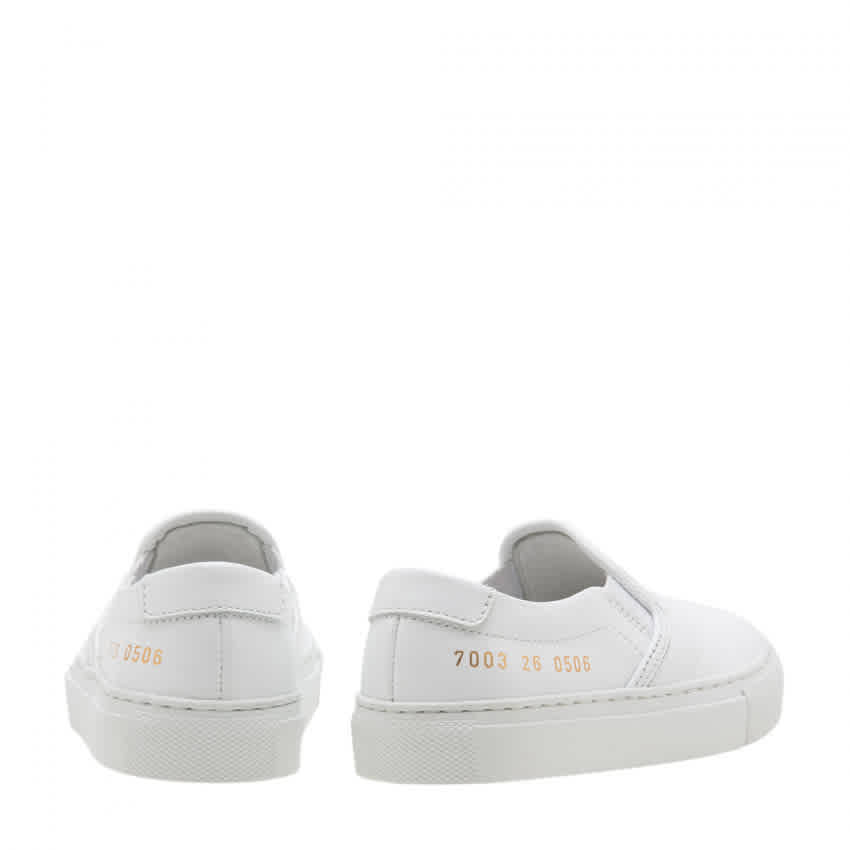 Kids White Leather Slip On Sneakers