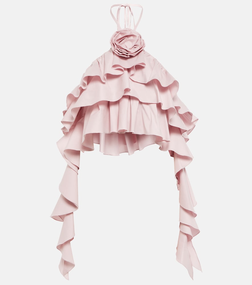 Ruffled cotton-blend cropped top