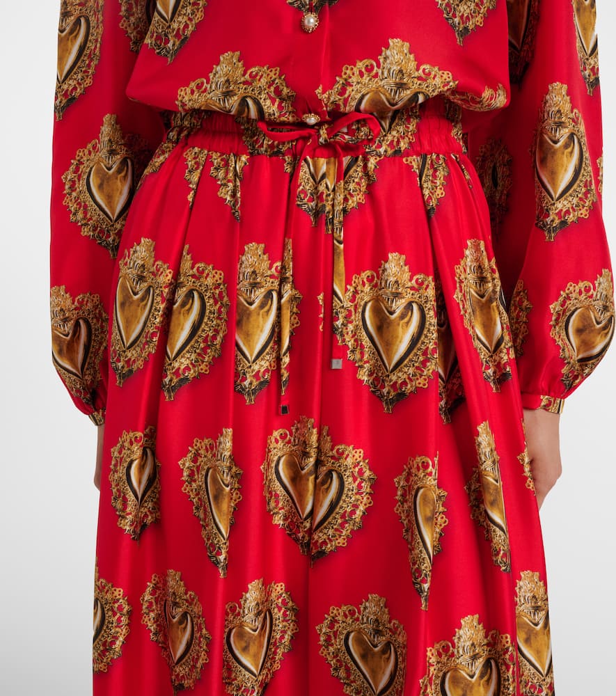 Printed silk satin maxi skirt