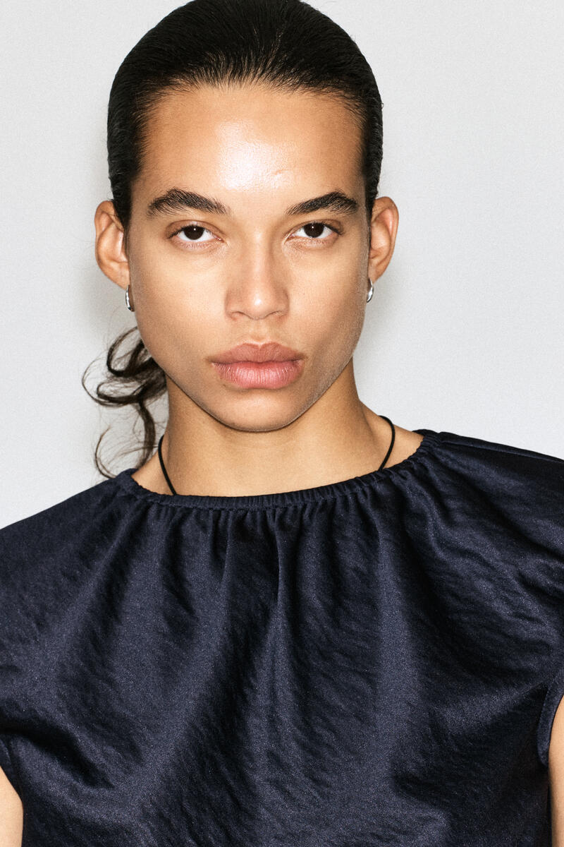 Gathered Crinkled-Satin Top