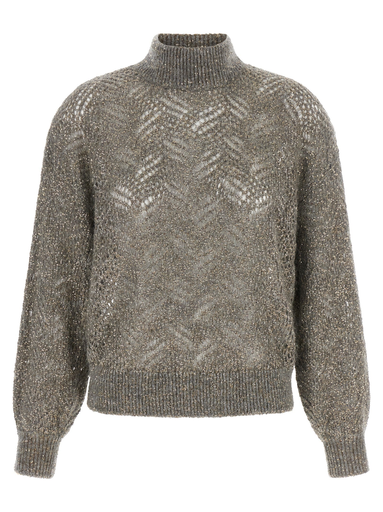 Perforated Mohair Blend with Lamé Sweater — Gray