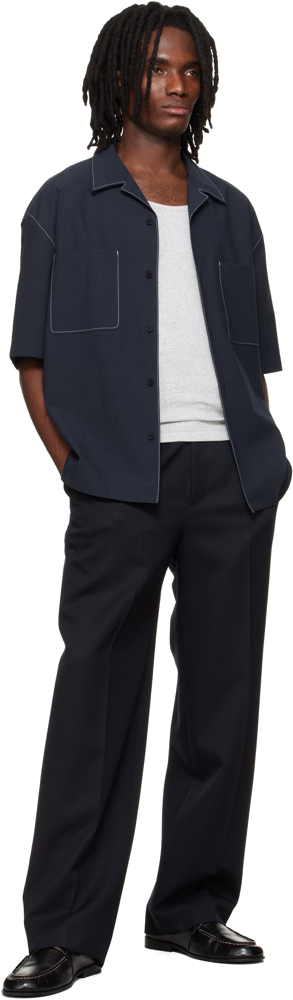 Navy Camp Collar Shirt