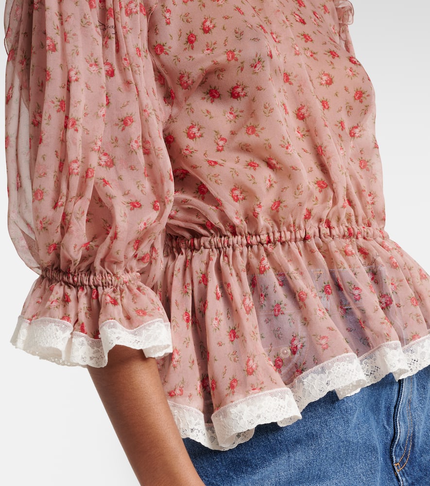 Floral silk and cotton chiffon blouse