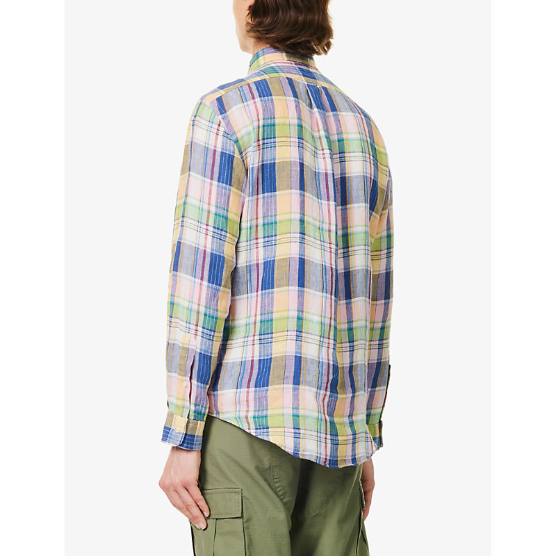 Mens 6357b Navy/pink Multi Check-pattern Regular-fit Linen Shirt 