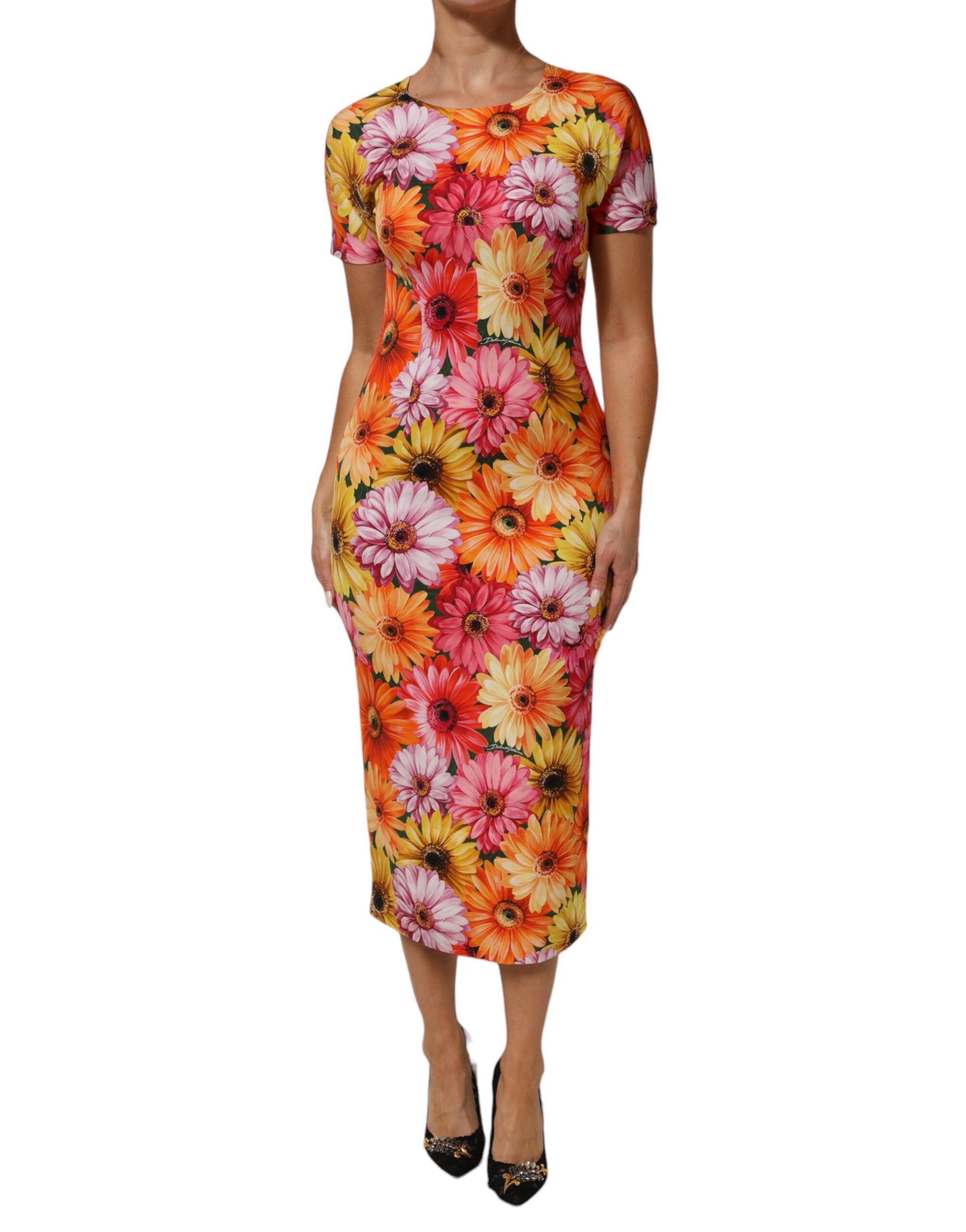 Floral Print Silk Dress — Multicolor