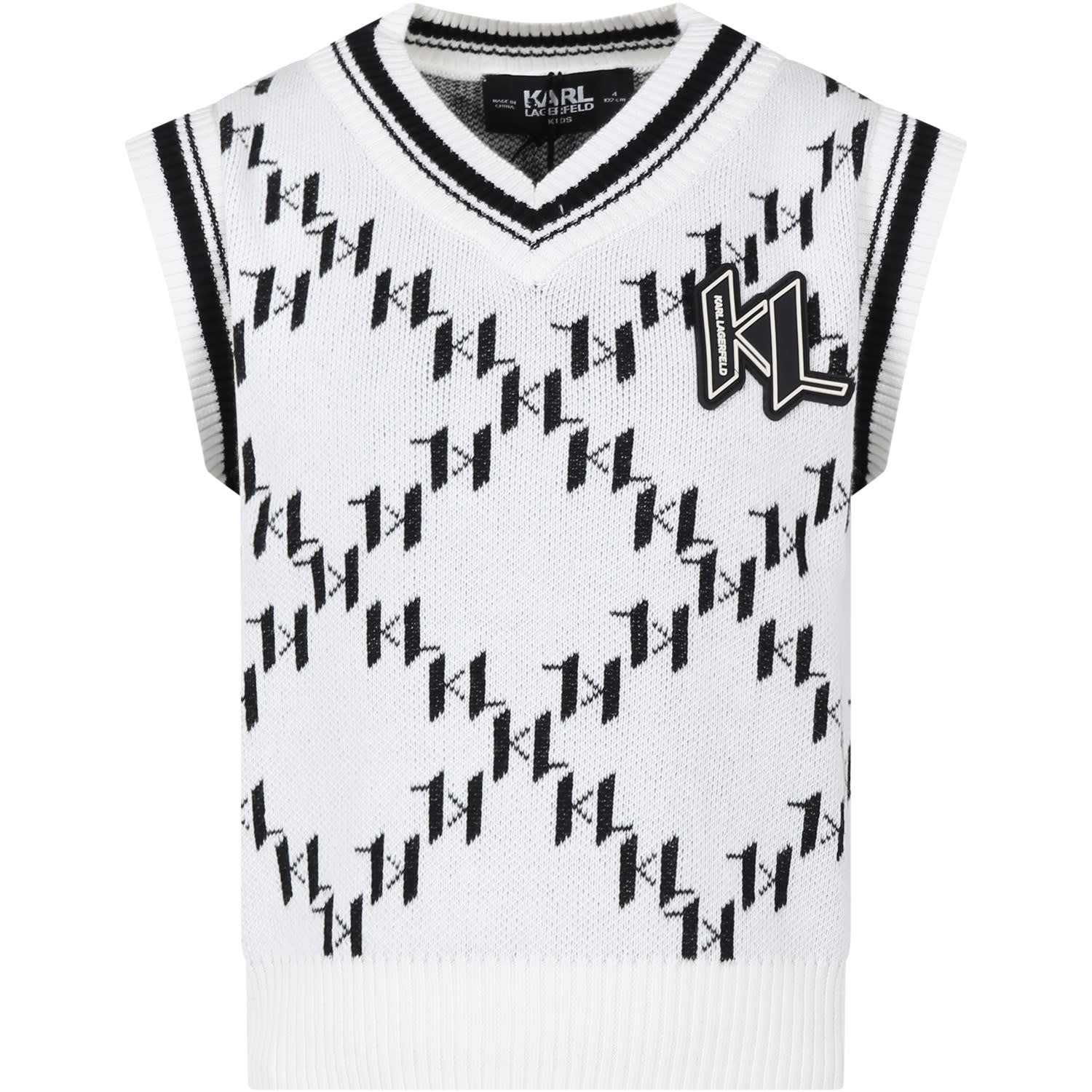 Monogram cotton knitted vest - White