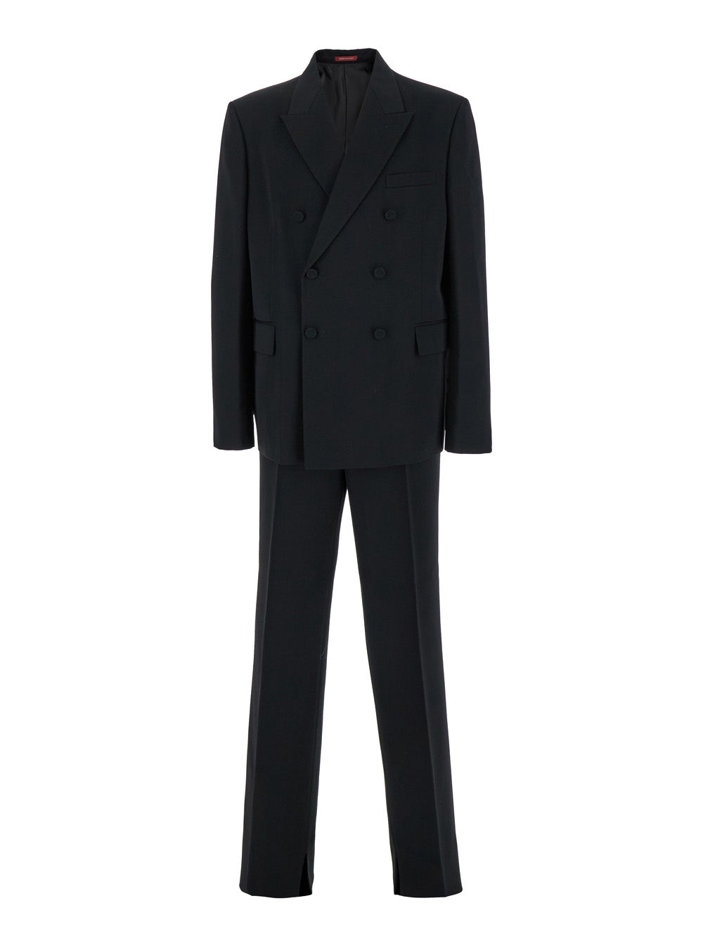 Double-Breasted Wool Pant Suit — Black