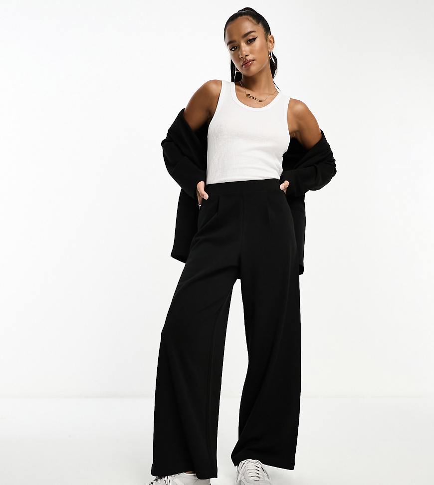 ASOS DESIGN Petite tailored jersey wide leg suit pants in black