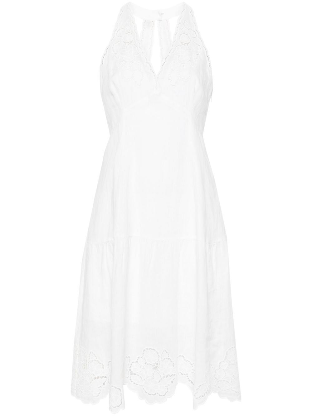 Guipure-detail midi dress - White
