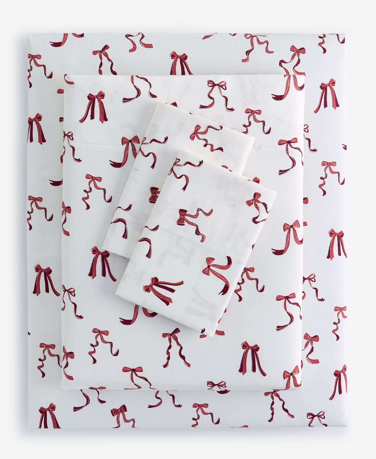 550 Thread Count Printed Cotton 3-Pc. Sheet Set, Twin, Exclusively at Macy's - Holiday Bows
