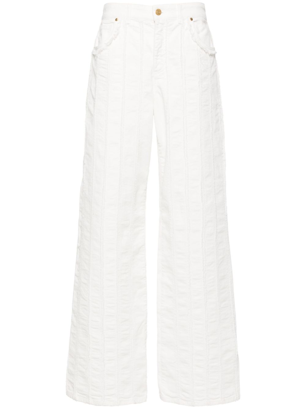 Raw-cut detailed straight-leg trousers - White