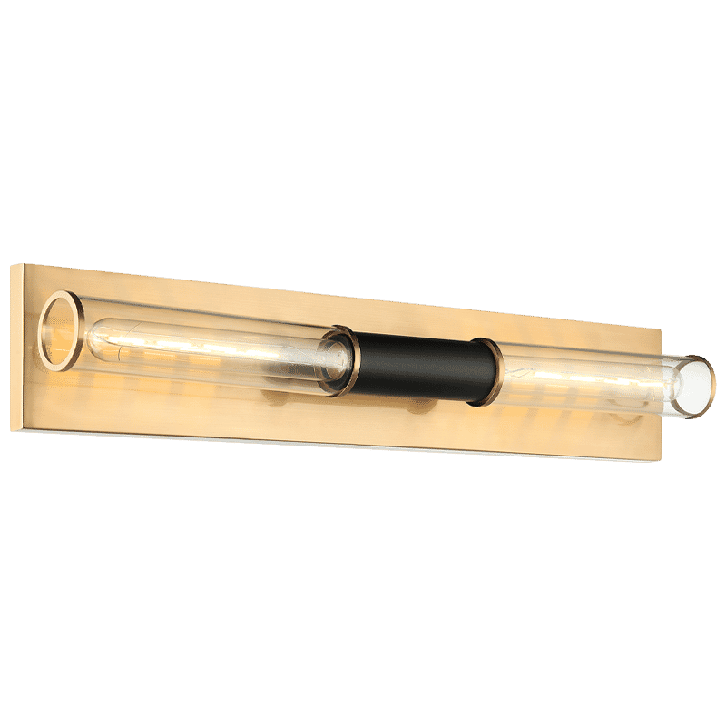 Matte Black Aged Gold Brass Two Light Wall Sconce from the Tubo Collection