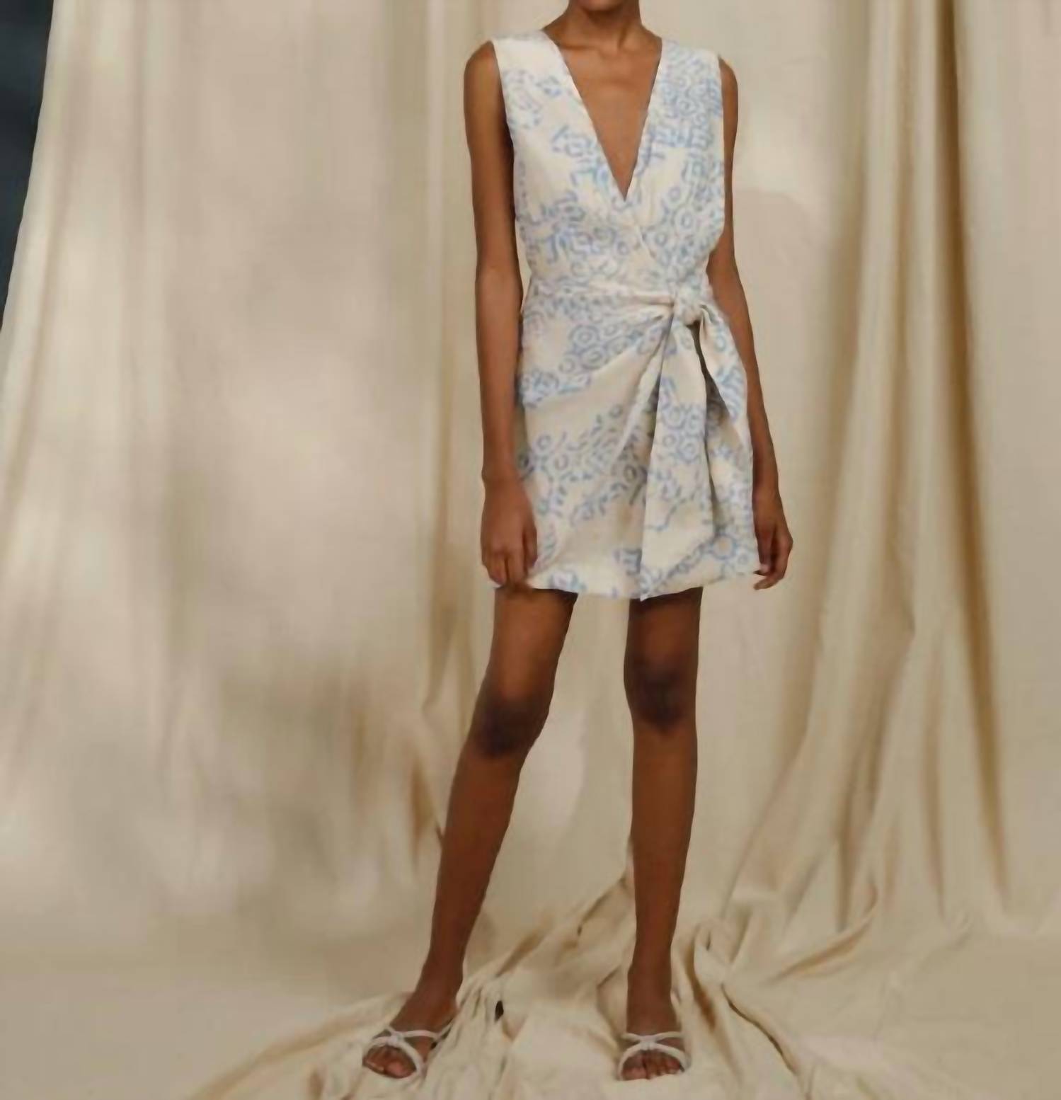 Masaru Dress In Blue Ecru Print