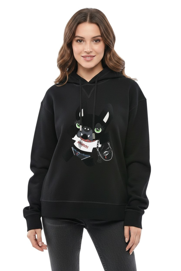 Black Graphic Hood Sweatshirt