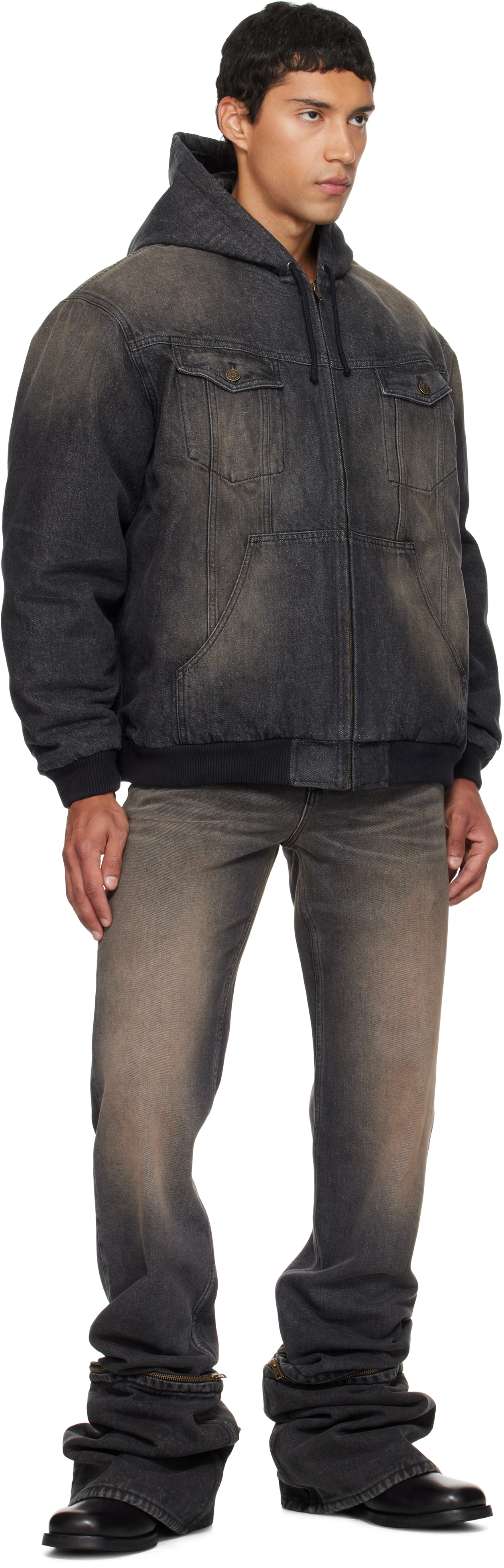Black & Brown Hooded Denim Jacket