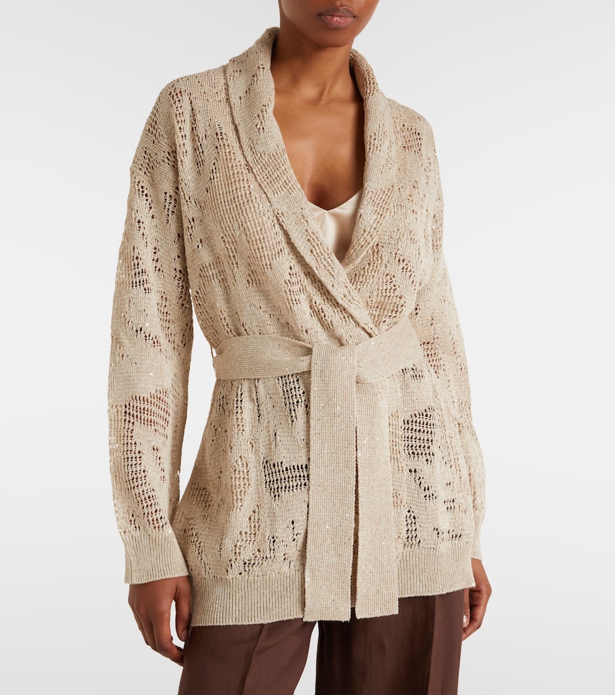 Open-knit linen and cotton wrap cardigan