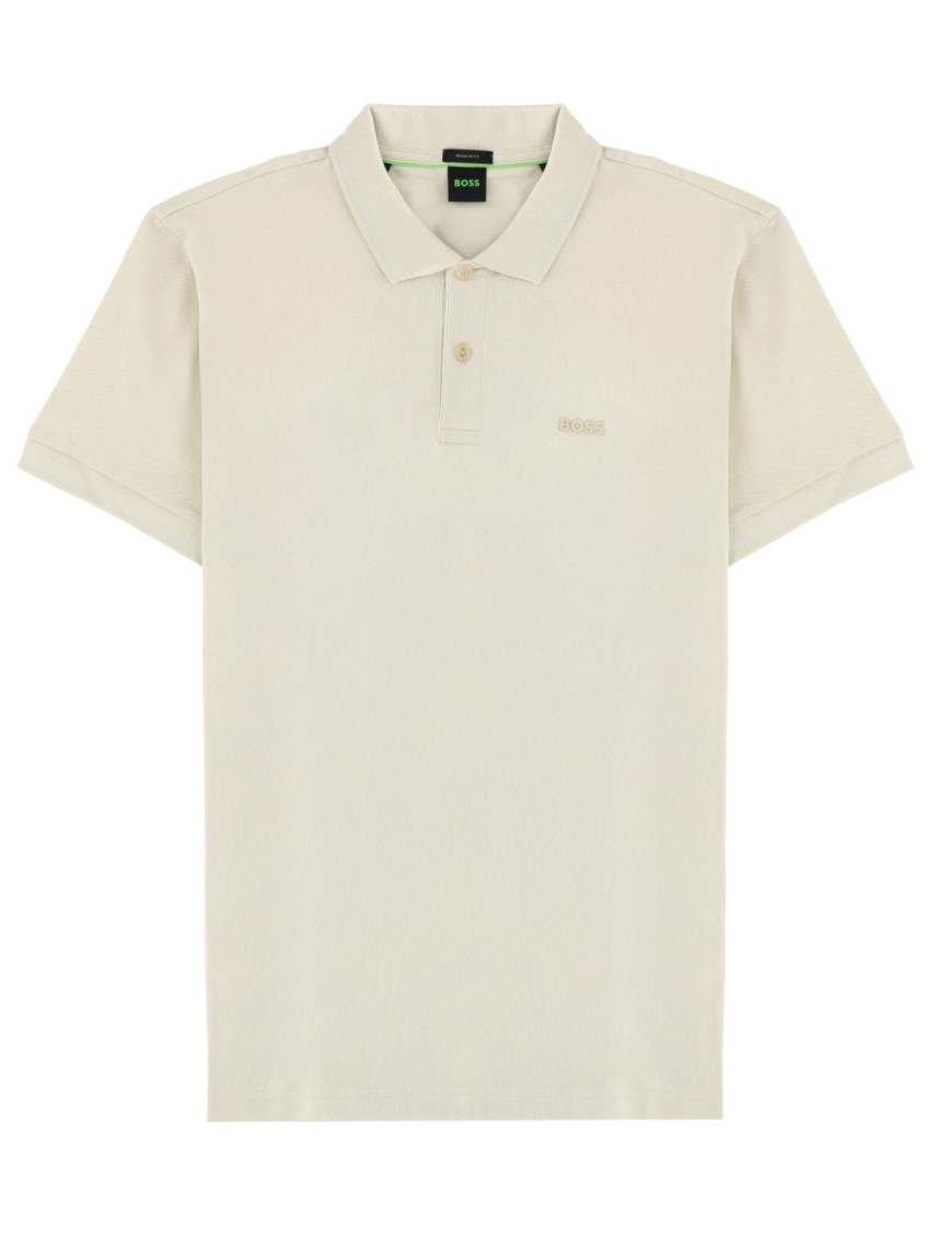 Beige Logo Shirt Collar Polo
