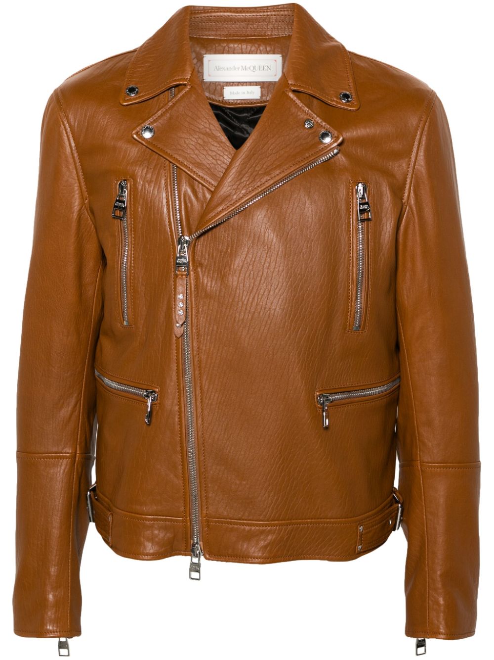 Zip-up leather biker jacket - Brown