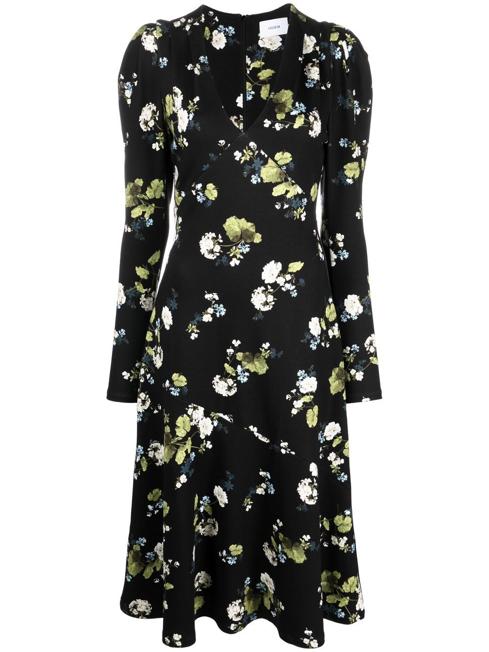 Floral-print puff-shoulder dress - Black