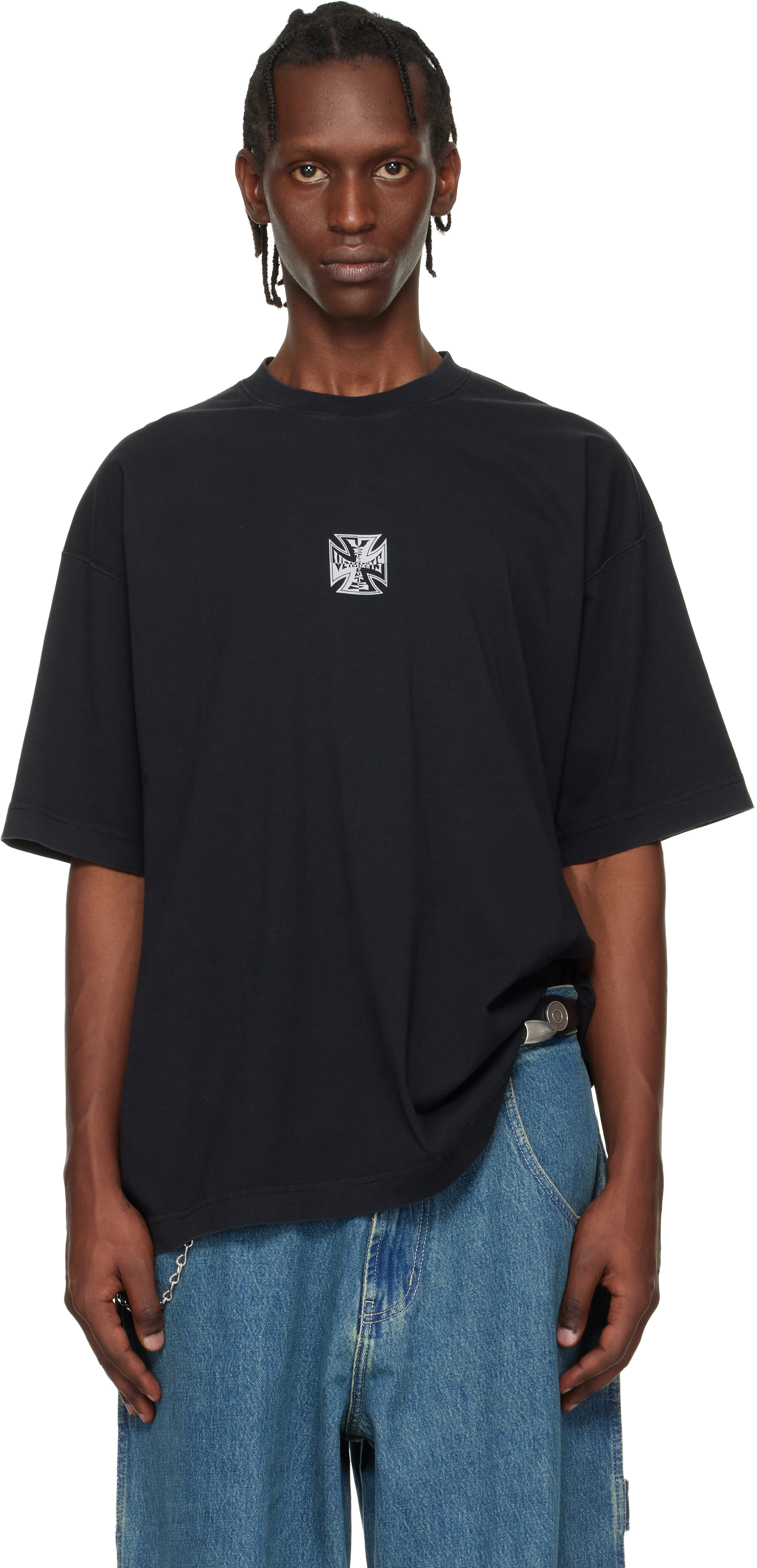 Black Biker Cross Logo T-shirt