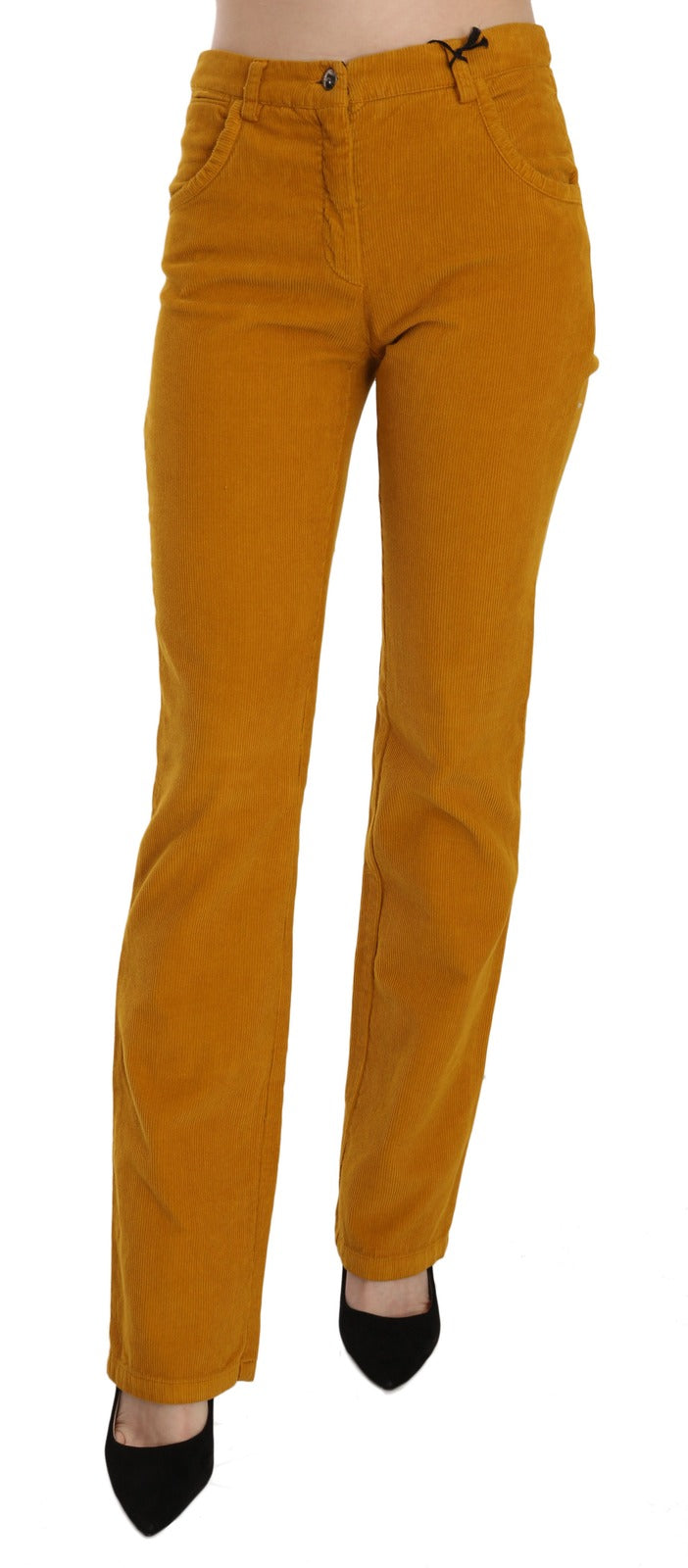 High-Waist Straight Cotton-Elastane Trousers — Orange