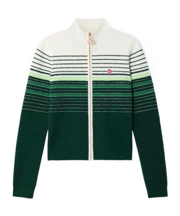 White  Green Boucle Stripe ZipUp Track Jacket