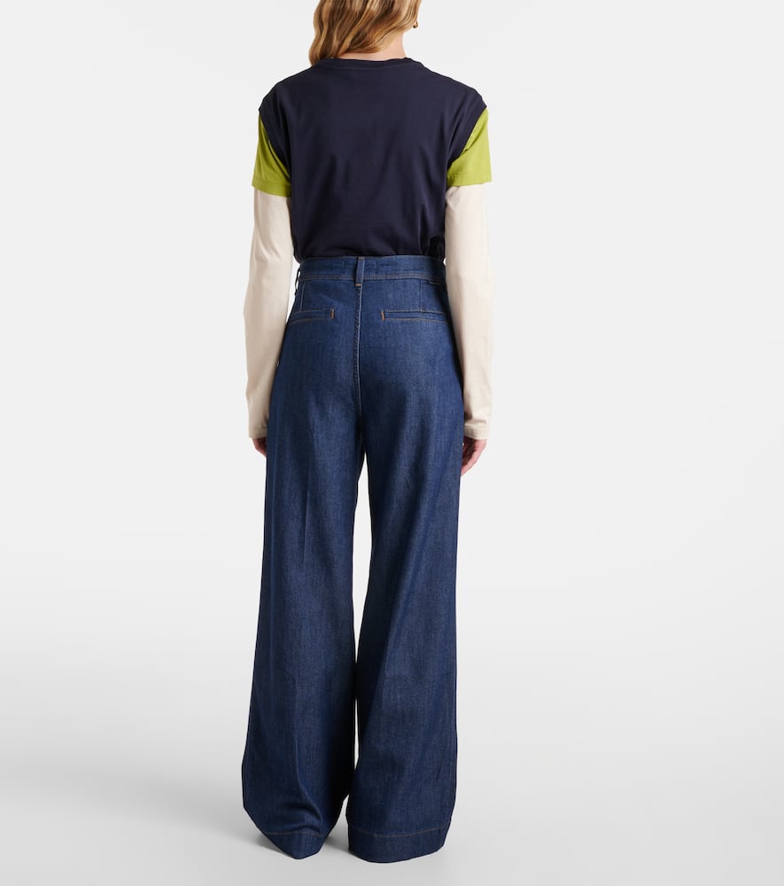 Pleated high-rise wide-leg jeans