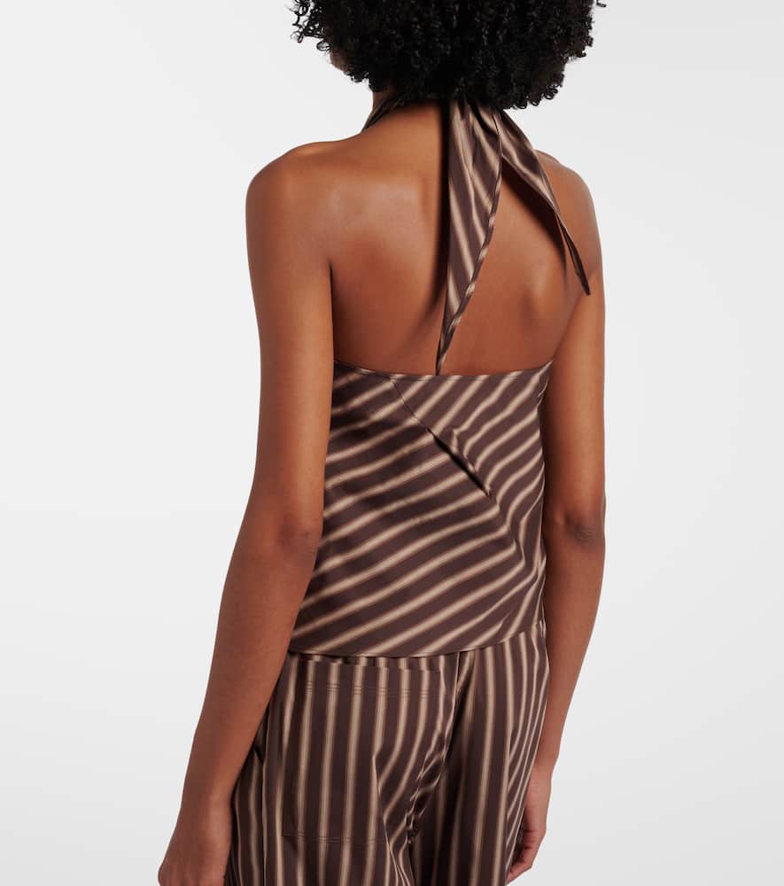Gathered striped cotton-blend top